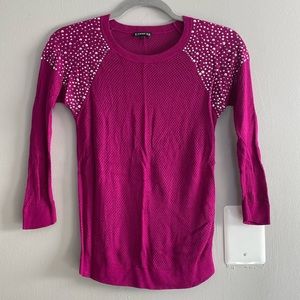 Express 3/4 Sleeve Mesh & Gem Shirt